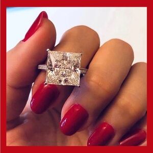 NEW 925 SIMULATED DIAMOND SILVER PRINCESS PRISM BOREALIS SQUARE ENGAGEMENT RING